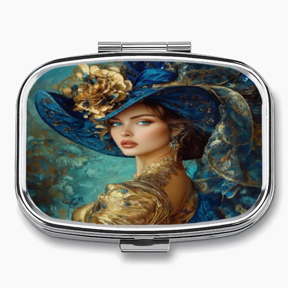 Victorian Lady Elegant Pill Organizer 2-Compartment Compact Pill Case New